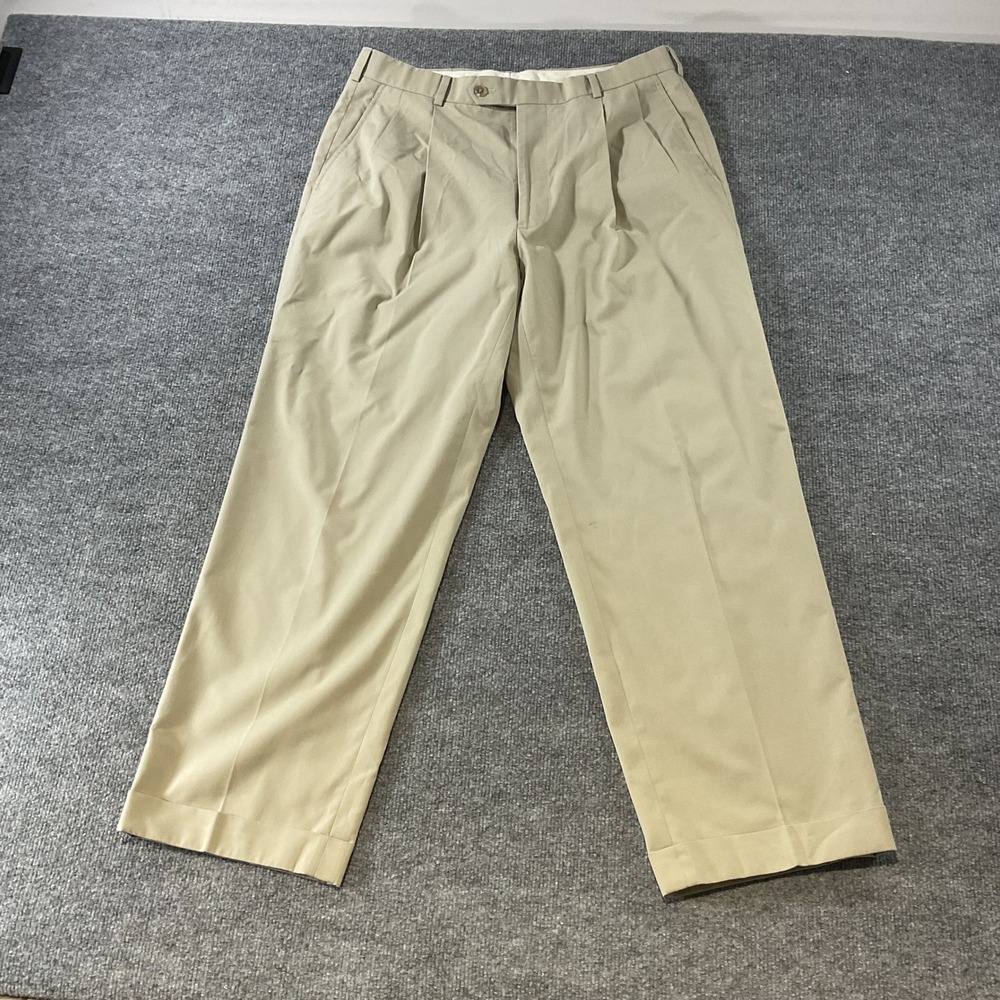 Brooks Brothers Brookscool Poplin Pleated Chino Pants Khaki Tan Men 34x30